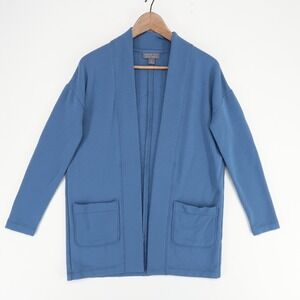 Free Fly Shawl Cardigan Womens Small Blue Bamboo Fleece Open Front Pockets‎